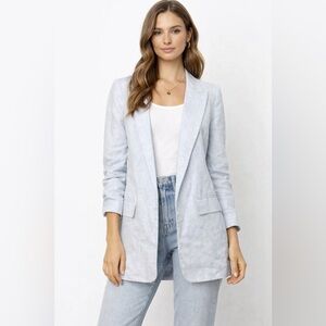 ZARA Women's 100% Linen Coastal Nautical Light Blue Open Blazer Size Small
